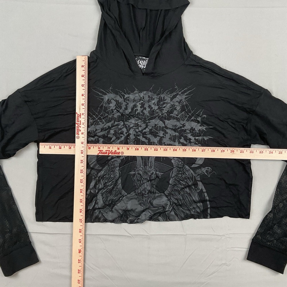 Killstar Baphomet Mesh Sleeve Cropped Hooded Top Medium Goth Occult Black Grunge - Picture 2 of 5